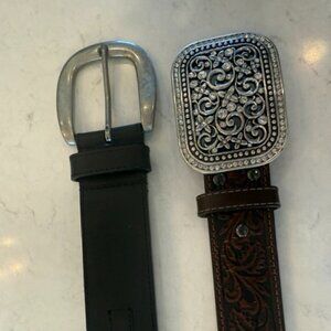 SET of 2 Ladies Leather Belts — Size Large (Ariat + Carhartt)